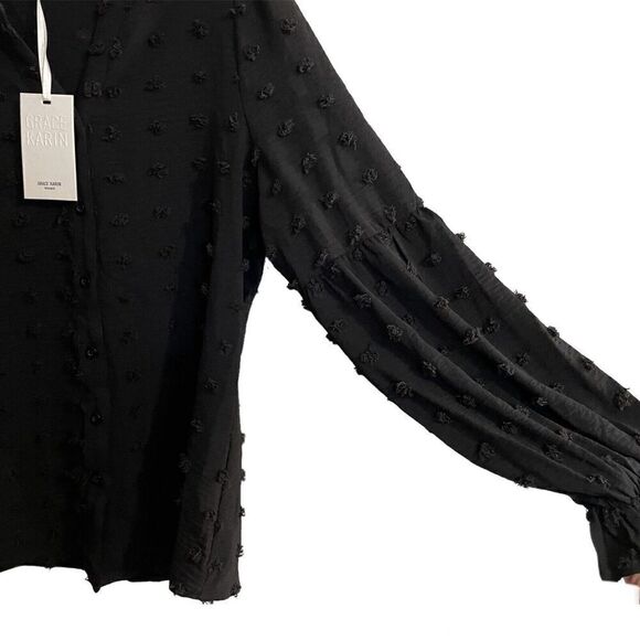 Grace Karin Swiss Dot Blouse Women’s Size Small Black Long Sleeve Ruffle… - Picture 3 of 9